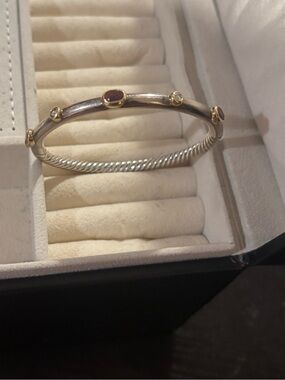 David Yurman sterling silver and 14k gold tourmaline and diamond bracelet